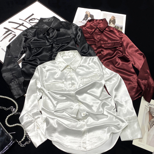 大版 中长款 慵懒风缎面衬衣 衬衫 CCA自制高级感仿绸缎醋酸亮面长袖