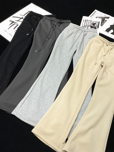 喇叭裤 拖地运动休闲长裤 复古加绒加厚抽绳松紧腰微喇卫裤 CCA美式