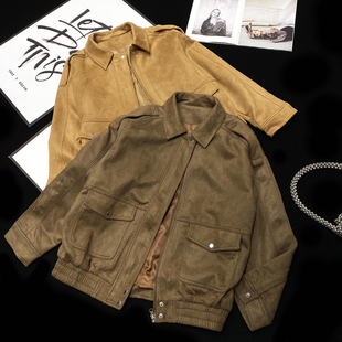 CCA自制美式 oversize麂皮绒棒球服 美拉德风绒面飞行夹克外套大版