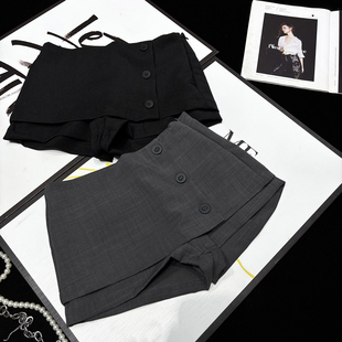 外裙内短裤 裙假两件设计感A字裙裤 女 裤 CCA自制小众侧排扣开叉西装