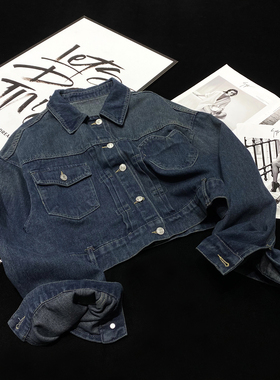 CCA自制高街大牌风复古蓝色心形口袋牛仔外套短款外搭牛仔衫夹克