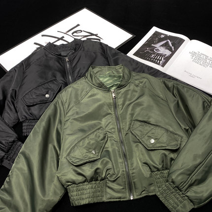 CCA自制高街欧美博主款ma1加厚飞行员棒球服夹克棉衣夹棉短外套女