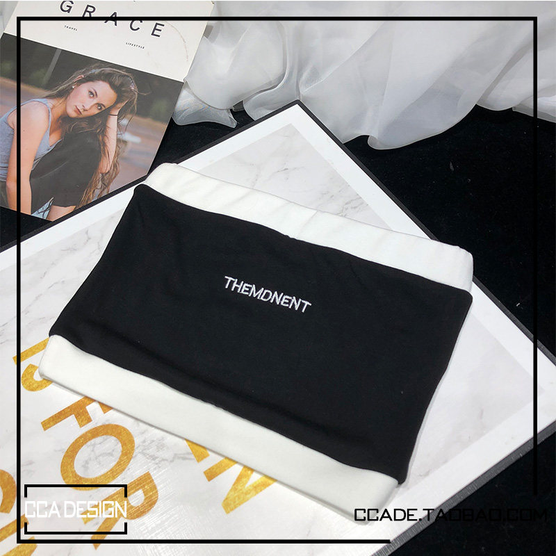 cca自制ins博主款高街大牌风刺绣字母拼色条纹抹胸撞色街舞裹胸女