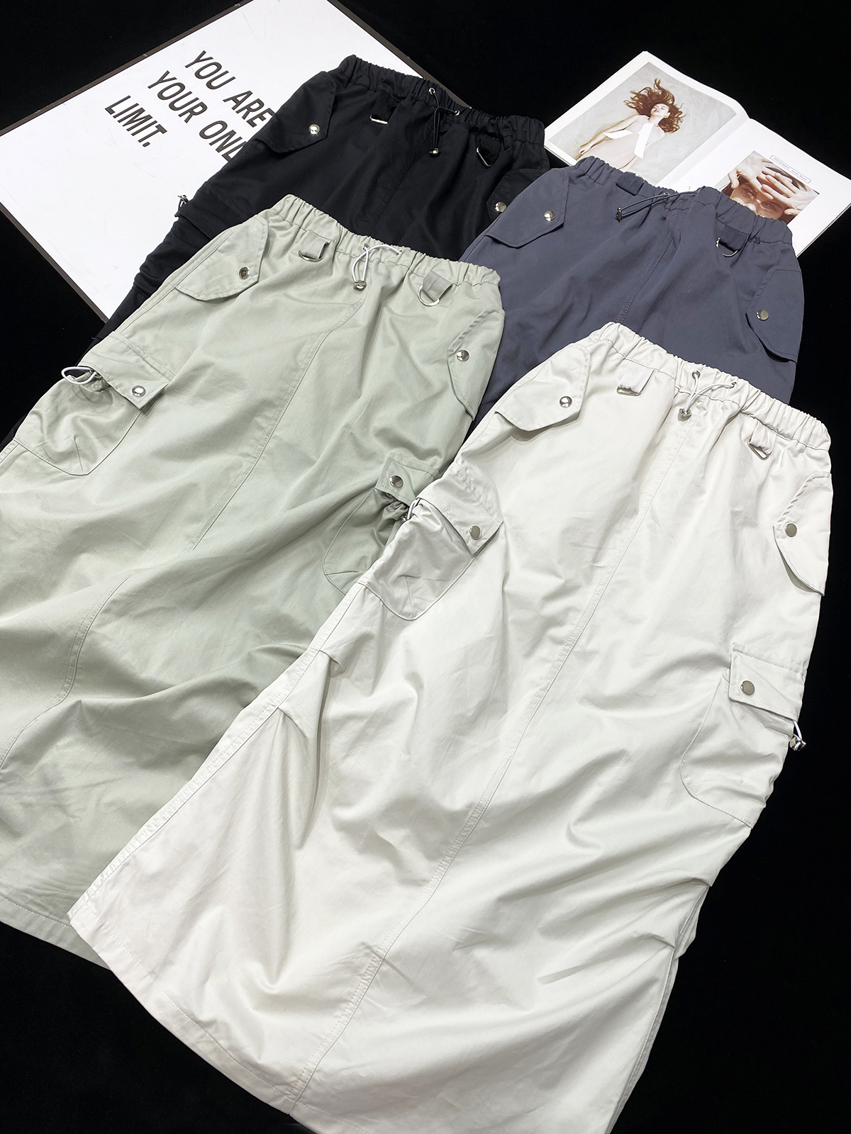 甜酷bella风后开叉工装长裙