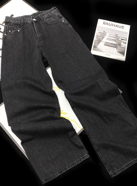 CCA自制高街辣妹风复古黑色宽松直筒牛仔裤显瘦百搭做旧牛仔长裤