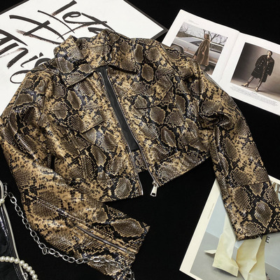 欧美高腰短款仿皮拉链短外套