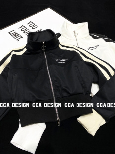 CCA自制BELLA风刺绣字母立领短款 女 外套拼色条纹运动高腰夹克开衫