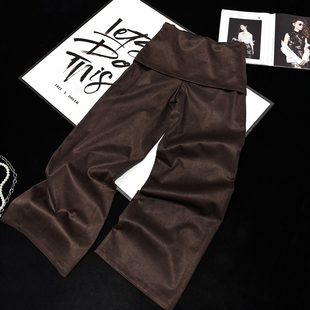 拖地宽松显瘦低腰裙裤 休闲裤 女 复古假两件麂皮阔腿裤 CCA自制美式