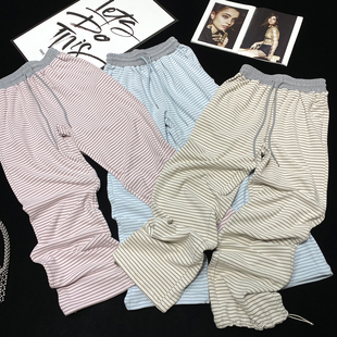 阔腿长裤 CCA自制辣妹秋冬德绒慵懒风垂感撞色条纹高腰卫裤 运动裤