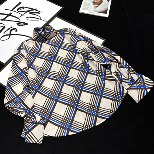 内搭套头衬衣女 衬衫 CCA自制法式 复古小众设计感菱形格纹高领长袖