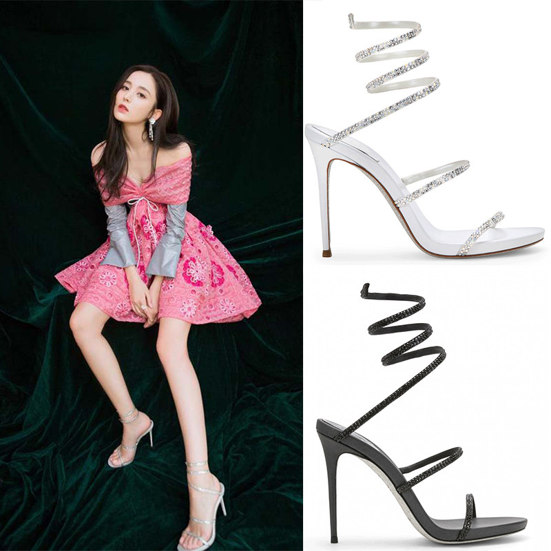 2019新款韩版蛇形缠绕粗跟凉鞋女仙女风 罗马绑带水钻高跟鞋细跟在类目 女鞋, 凉鞋中 - 来自Buy2taobao.com提供专业的淘宝代购服务