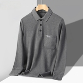 polo衫 德绒保暖蓄热长袖 T恤重磅双面磨毛中年男士 高端翻领刺绣潮