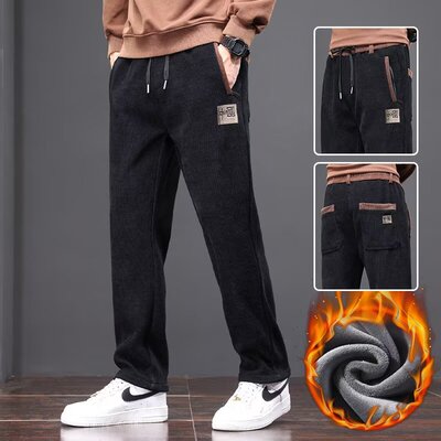 灯芯绒裤子男款加厚秋冬款加绒直筒运动裤男士卫裤休闲哈伦裤冬季