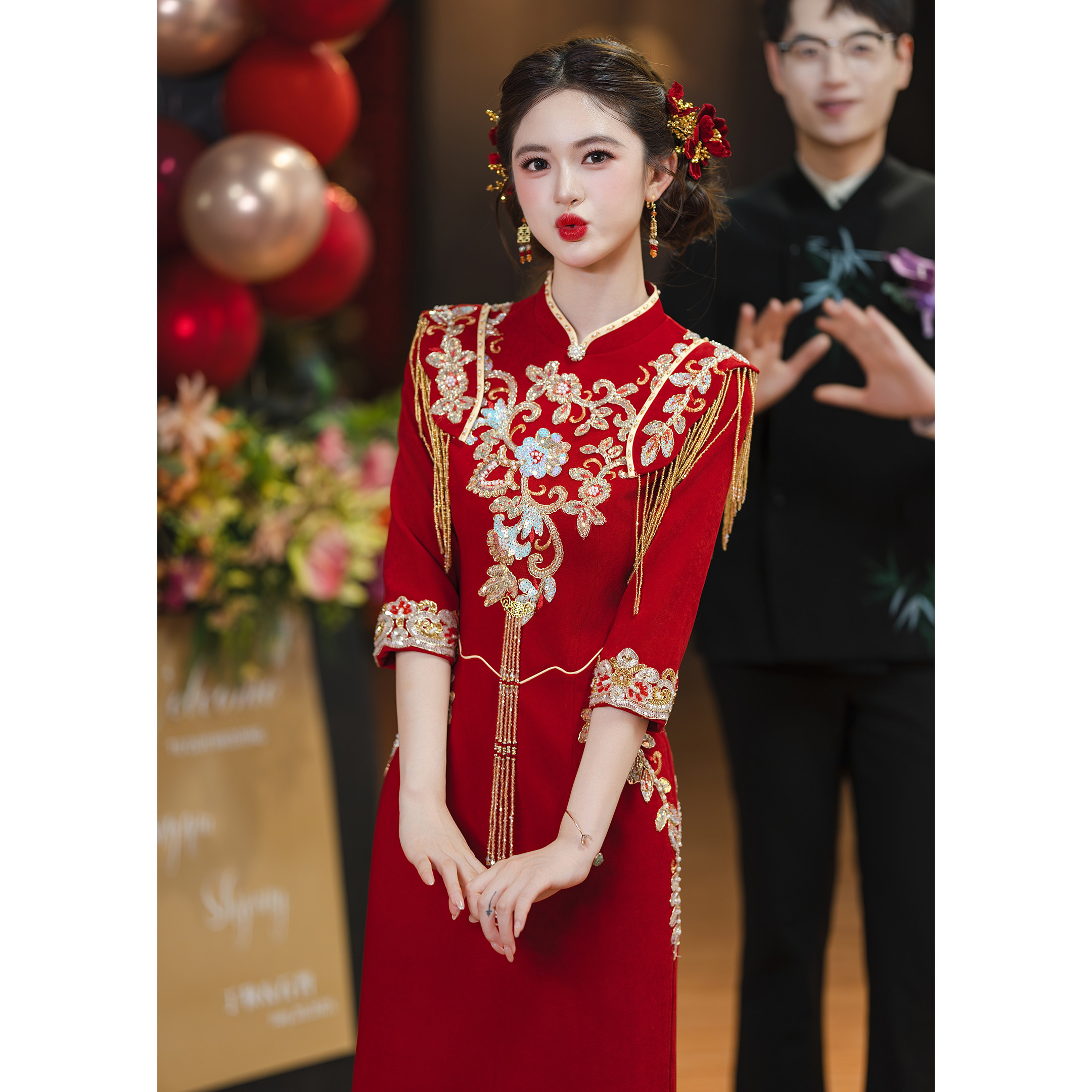 红色旗袍敬酒服新娘新中式订婚结婚礼服裙秋季新款高级感轻奢出阁图片