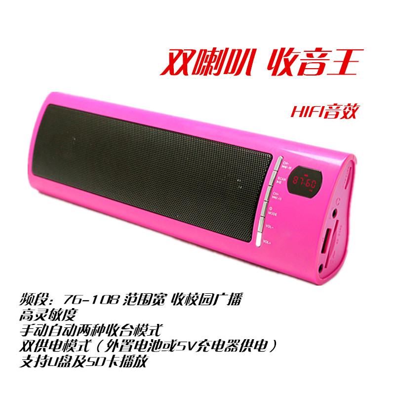 惠声DJ-528双喇叭收音机插卡音箱读U盘TF卡SD卡双模式供电送电源