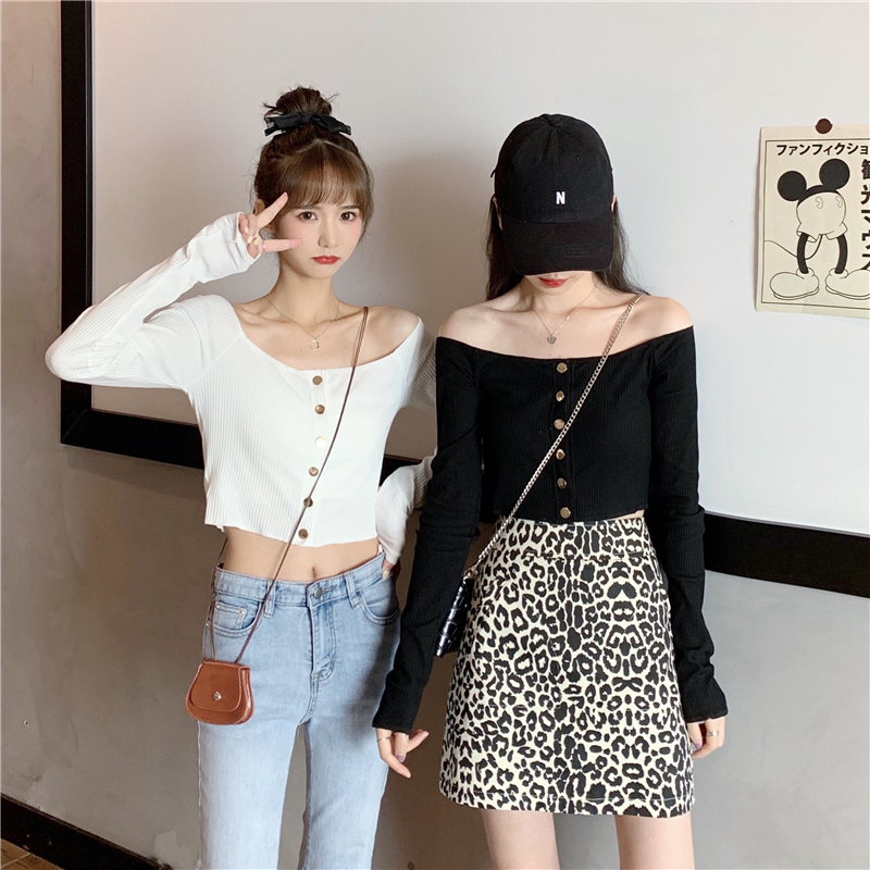 Real shot spring and autumn dress with one neck elastic long sleeve t-shirt female thread