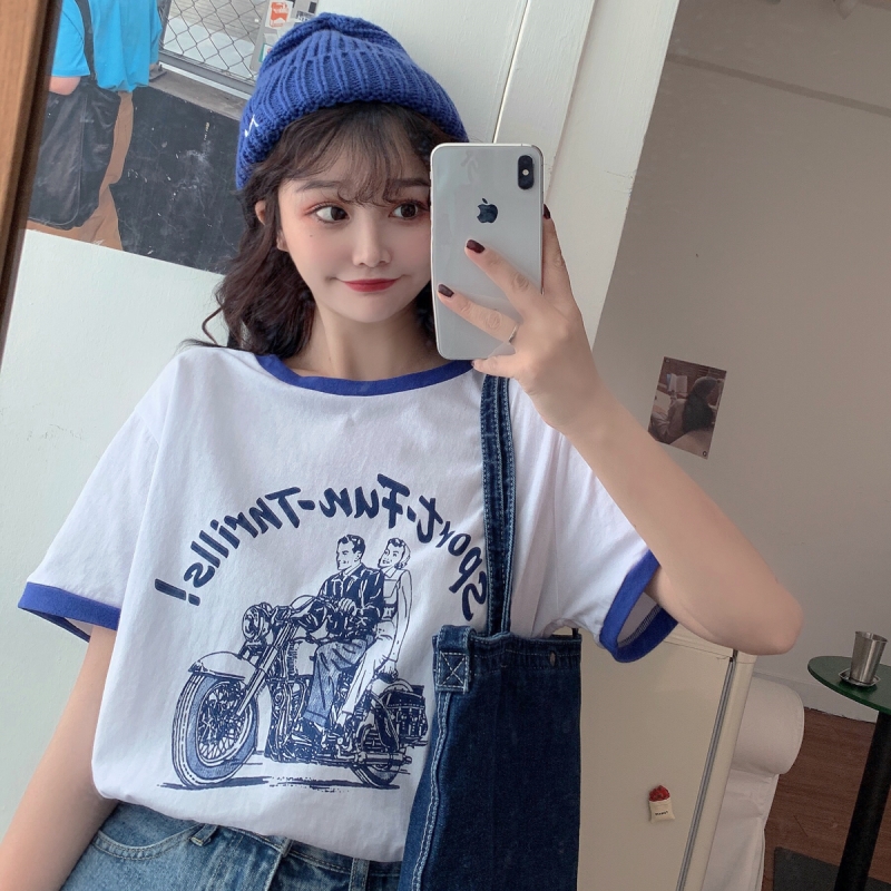 實拍新款百搭純色印花短袖t恤女