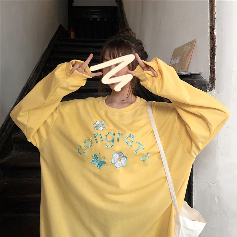 Real shot hong kong style fashion super fire sweater loose sleeve lazy style long top fashion