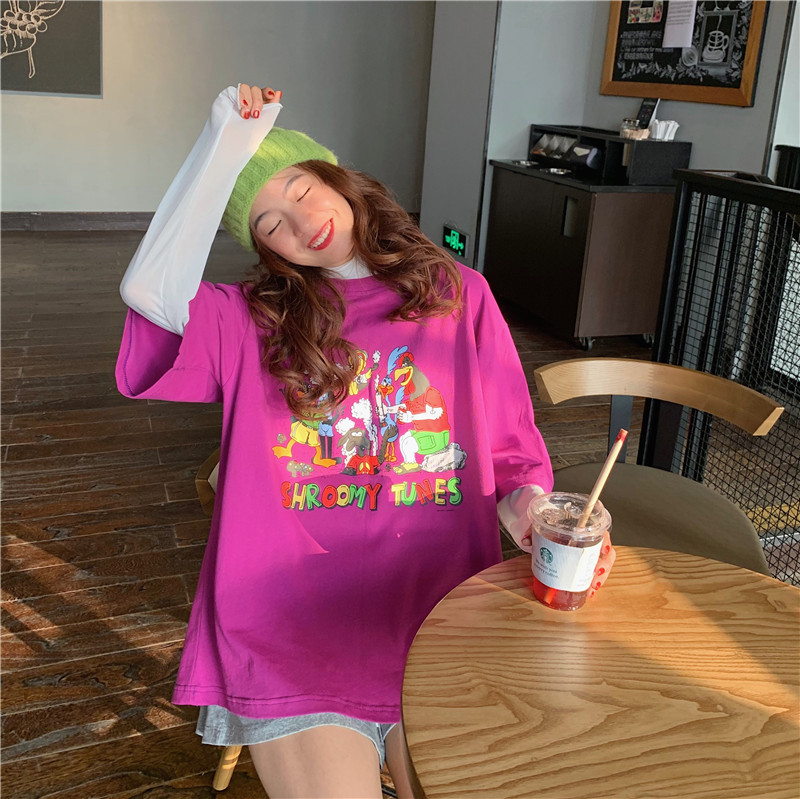 Real shooting 2021 New Summer Opening season cartoon graffiti short sleeve t-shirt female loose Korean student top female trend