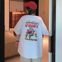 實拍2021新款夏裝圓領短袖印花t恤女中長款女潮