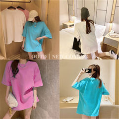 New spring makaron loose and easy to wear, medium and long T-shirt with short sleeve underlayer