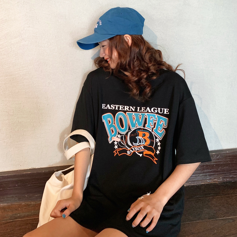 2021 spring and summer new style real price loose short sleeve original suzerain T-shirt letter printing Hong Kong Style medium length women's fashion