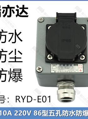 瑞亦达RYD-E01工业EX防爆插座消防明装10A220V86型五孔防水防尘