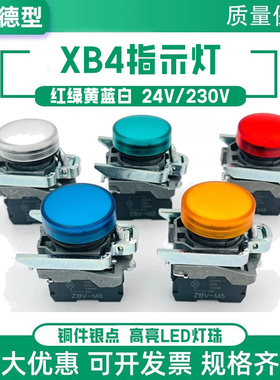 船用LED指示灯XB4-BVM1红色BVM4绿ZBVBVB3带灯按钮灯座防水220V24