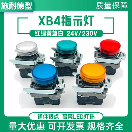 船用LED指示灯XB4-BVM1红色BVM4绿ZBVBVB3带灯按钮灯座防水220V24