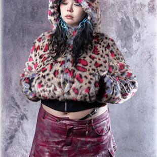 Steal The Heart|大码原创高腰豹纹连帽毛外套