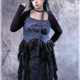 Steal The Heart|大码不规则下摆豹纹拼接上衣