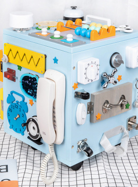 北欧儿童busyboard早教忙碌箱 百宝功能箱动手动脑六面盒木制玩具