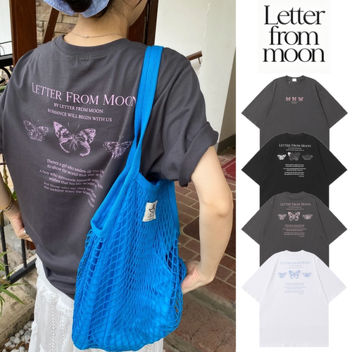 【官方正品】Letter from moon蝴蝶印花短袖T恤女宽松美式上衣潮