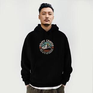 日系复古连帽卫衣男余文乐潮牌春秋冬季 加绒印花宽松外套学生班服