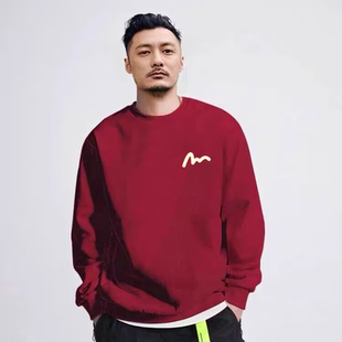 余文乐潮牌红色加绒卫衣男长袖T恤春秋季圆领百搭运动休闲大码潮