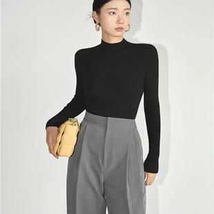 可机洗日本岛精100%羊毛半高领美利奴羊毛杨子纱长袖针织打底衫女