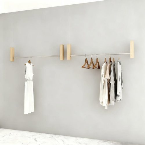 女装店原木色吊杆服装店陈列吊架