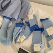 蓝配蓝好看si了 CHAO级推荐 配色无D 东大门拼色中筒袜堆堆袜子