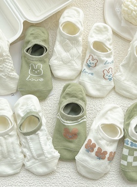 “兔be fine”白色袜子女夏季兔子卡通船袜防滑不掉跟浅口不掉跟