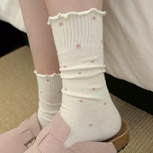 粉色波点搭配粉色勃肯鞋 奶甜奶软 木耳边白色堆堆袜 jue了～