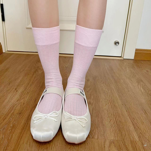 Barbie芭比!芭比粉标签妹!搭配粉色裙子好纯欲aaa~粉色堆堆袜子女