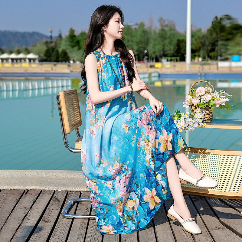 2026新款夏季棉绸连衣裙女高端大气上档次长裙大码遮肚子妈妈裙子图片