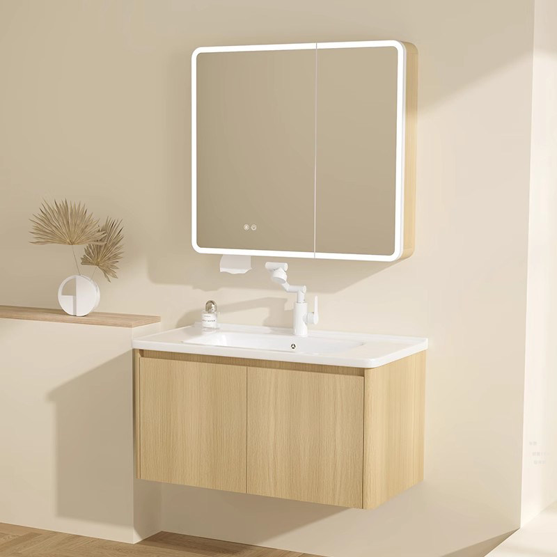 原木奶油风卫浴柜定制陶瓷一体盆洗手盆小户型卫生间智能镜洗漱台,家装主材,浴室柜组合,淘宝优惠券,粉丝福利购,淘宝优惠卷