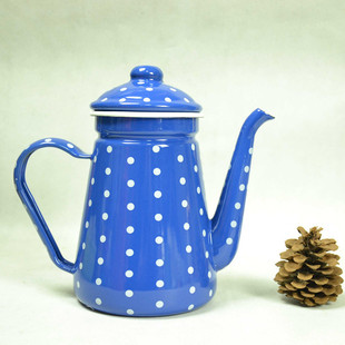 加厚珐琅1.1L搪瓷咖啡壶 外销日本 花茶壶鹤嘴 油壶壶电磁炉通用