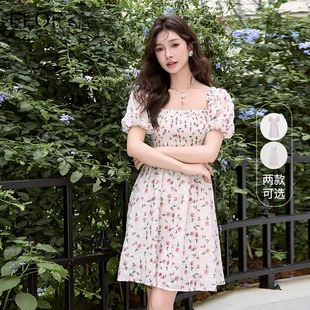 裙度假裙子 小乐专享 ELOF碎花吊带连衣裙女初恋甜美气质短袖