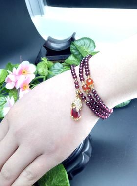 鉴定书天然玫红色石榴石手链