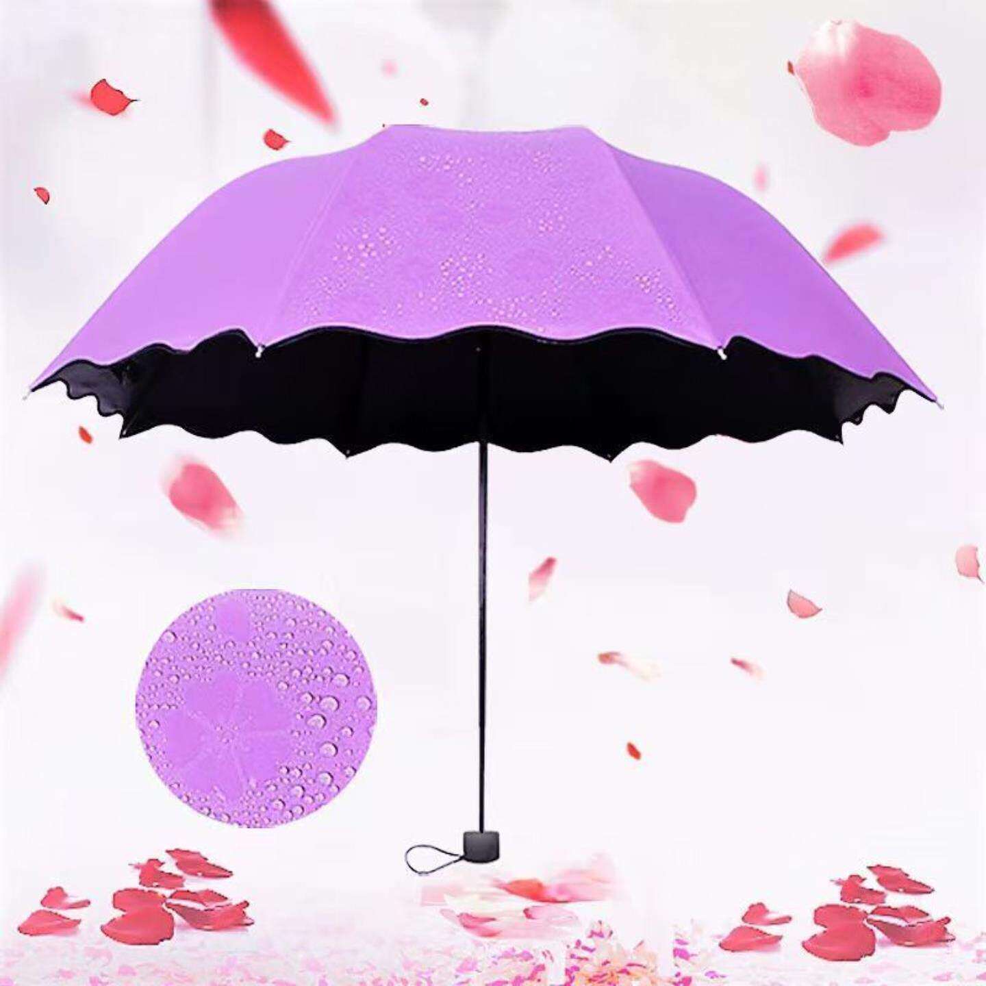 【晴雨两用】雨伞遇水开花三折叠伞防晒遮阳伞男女黑胶防紫外线伞