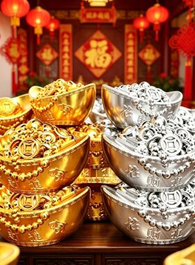 中秋招财塑料大元宝糖果盒摆件