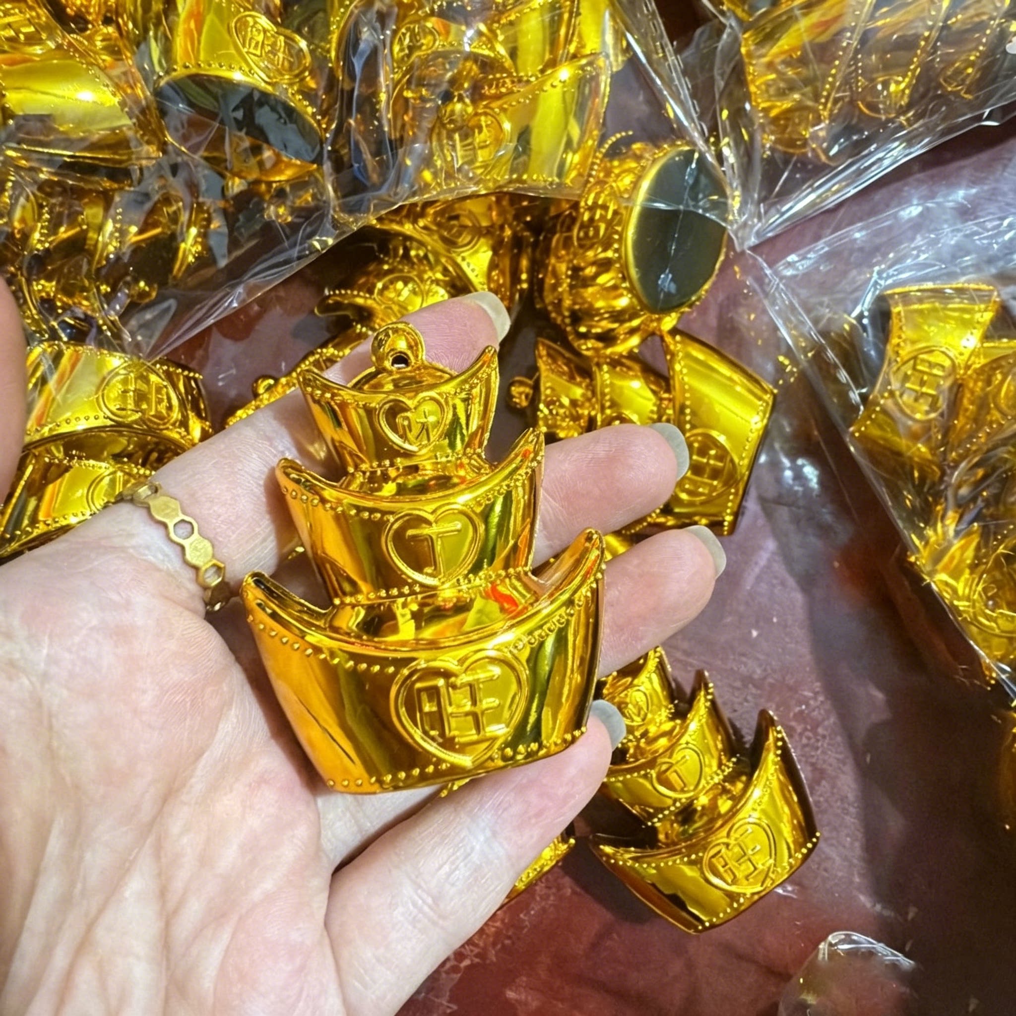 50粒仿真金色三层元宝招财摆件