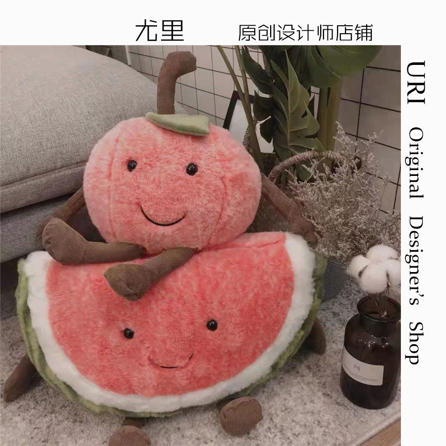 ins西瓜樱桃超软抱枕靠垫午睡毛绒玩具公仔少女心生日礼物靠枕